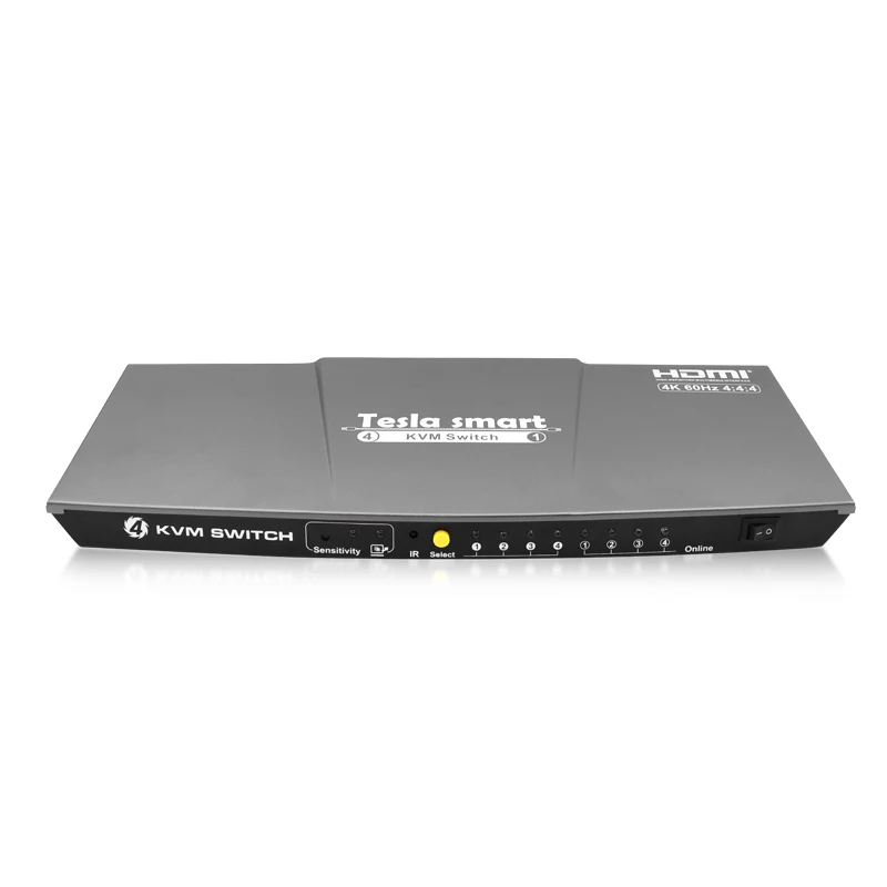 Tesla smart серый высококачественный HDMI 4K@ 60Hz HDMI KVM переключатель 4 порта USB KVM HDMI переключатель поддержка 3840*2160/4K* 2K дополнительный USB2.0 порт
