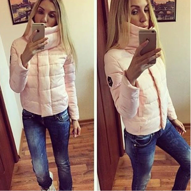 Новинка модные женские зимние пальто короткая куртка с воротником-стойкой и