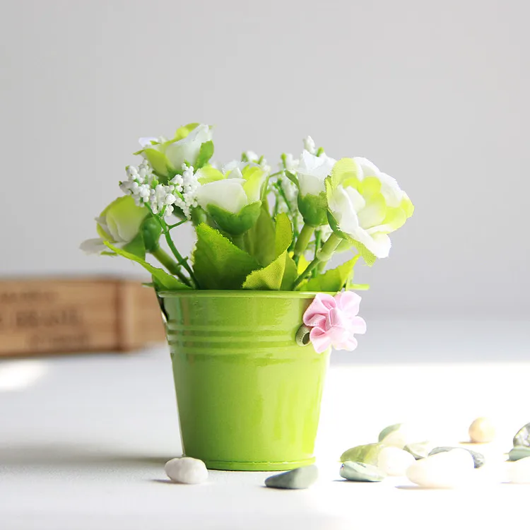 Пасторальный конфеты цвет олова железо маленькие горшки с ручкой мини ведро