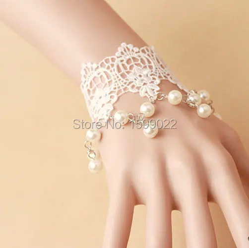 Элегантный белый кружевной браслет для свадебной фотосессии имитация жемчуга