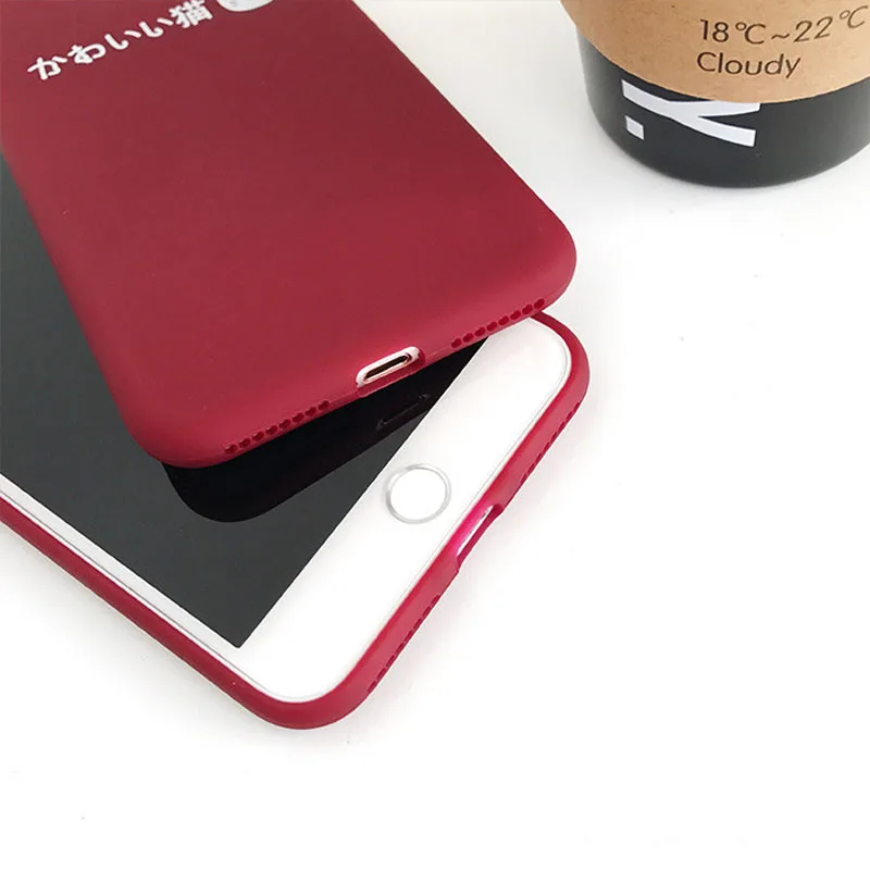 JiBan For iphone X Cute Japanese Letter Style Solid Color Case Dog and Cat Soft TPU Back Cover 7 8 6S Plus |