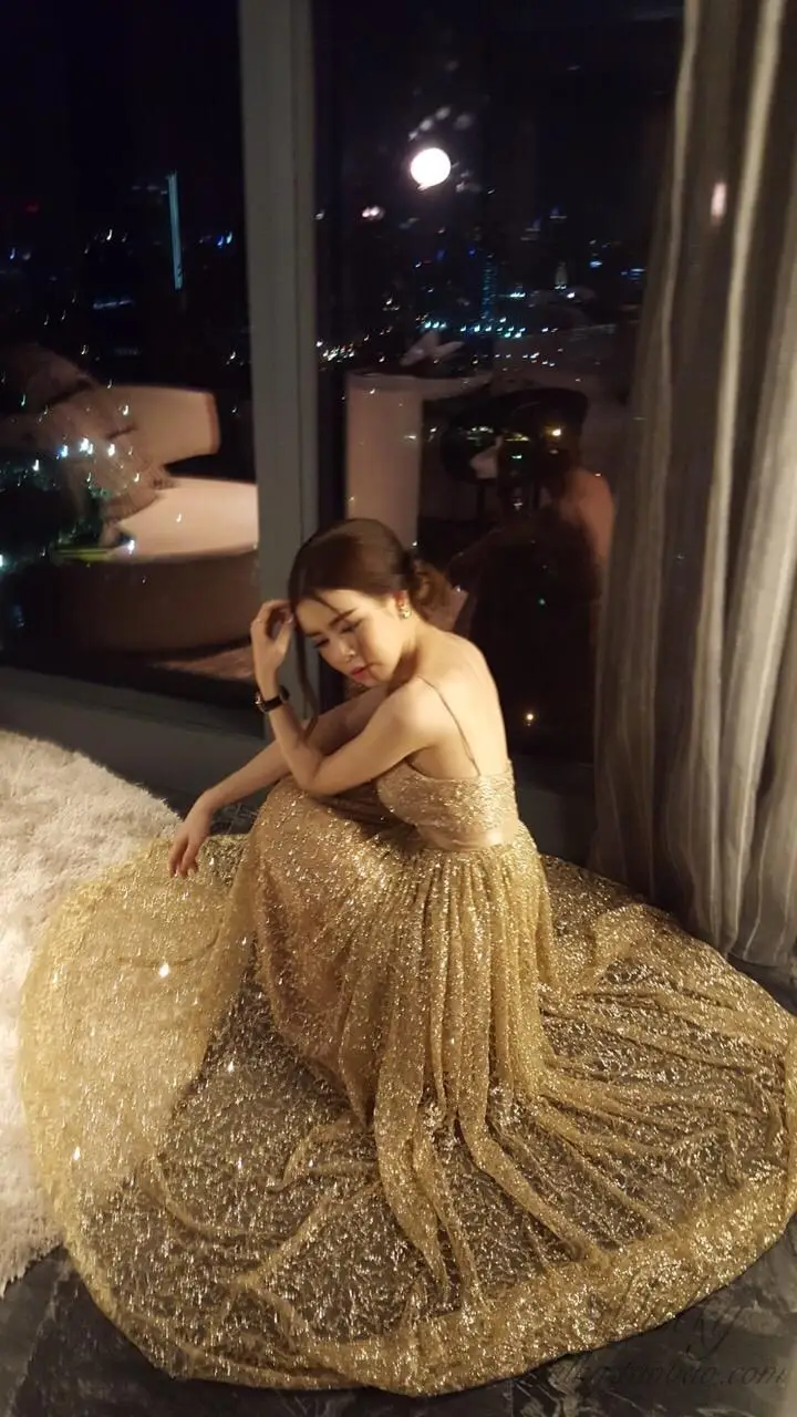 2017 тайское Новое Брендовое элегантное платье золотистого цвета с воротником для