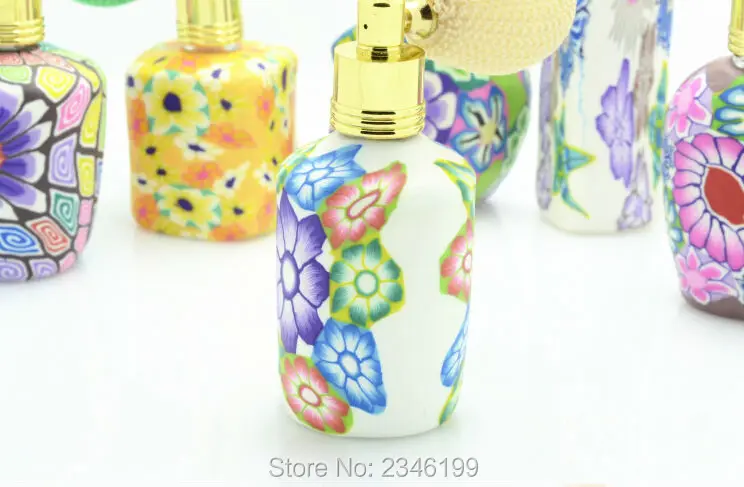 

12ML25pcs/lot Roast Fimo Bottle with Air Bag Atomizer,Perfume Glass Bottle with Colorful Mesh Atomizer Bulb in Refillable Bottle