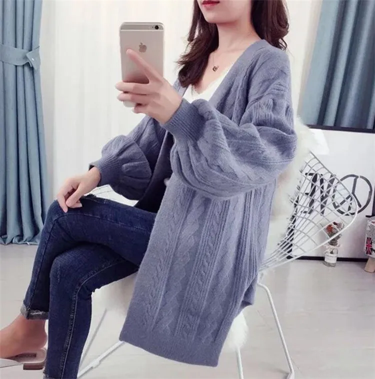 Небесно-голубой White Khaki Jujube Red New Arrivals Street Work Cardigans Coat Autumn winter long cardigan Female soft loose sweater women - Цвет: Небесно-голубой