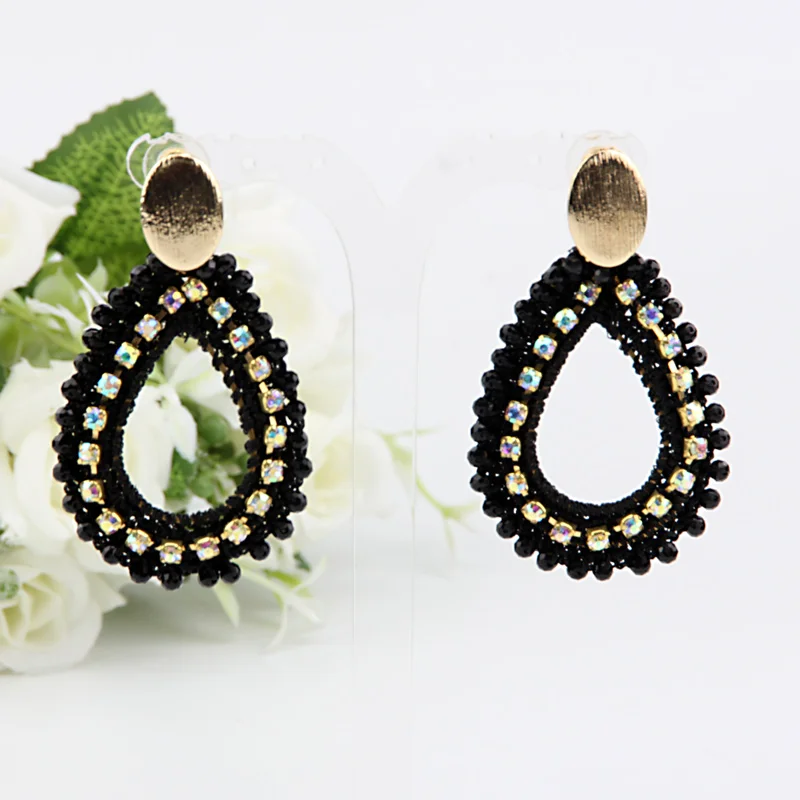black Beadsland висячие серьги нитки крючком стеклянные бусины капля, Мода Богемия для женщин девушки вечерние фестиваль Горячая Gif 40231 - Окраска металла: black