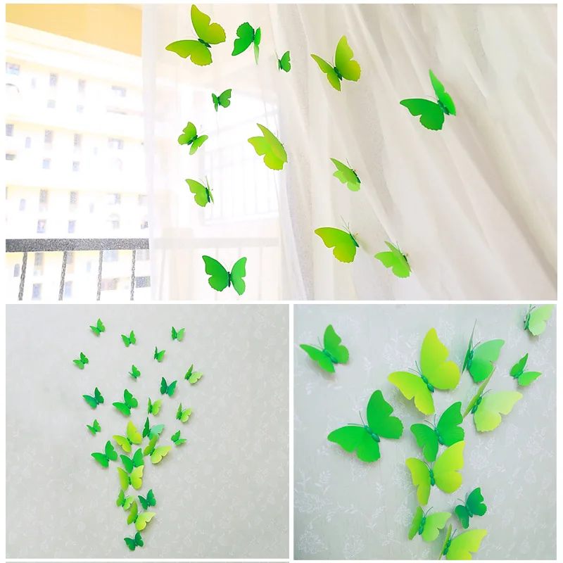 60pcs/lot Colorful 3D Butterfly Fridge Magnets Wall Sticker Mixed Size Curtain Home Decoartion Wedding Room Deco Party Supplies | Дом и сад