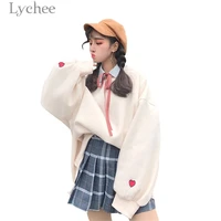 lychee harajuku heart embroidery women sweatshirt long batwing sleeve o neck solid color sweatshirt casual loose female pullover