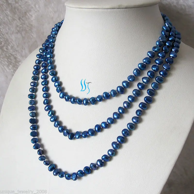 FREE SHIPPING&gt&gt&gt@@ &gt RHJ0058 58&quot 5-6mm Freshwater Pearl Necklace Blue Baroque Strand Jewelry | Украшения и аксессуары