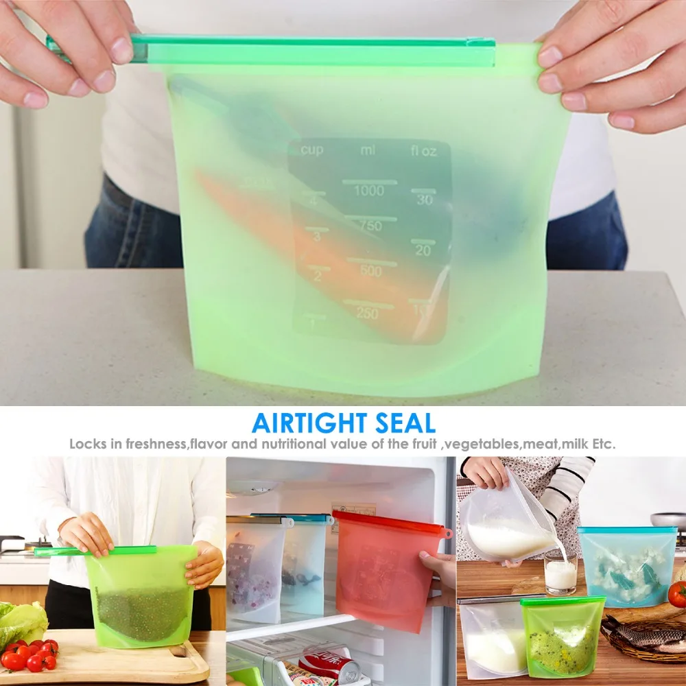 Reusable Silicone Vacuum Seal Food Fresh Bag Freezer Fruit Meat Milk Storage Holder Container Organizer Slide Lock Kitchen | Дом и сад