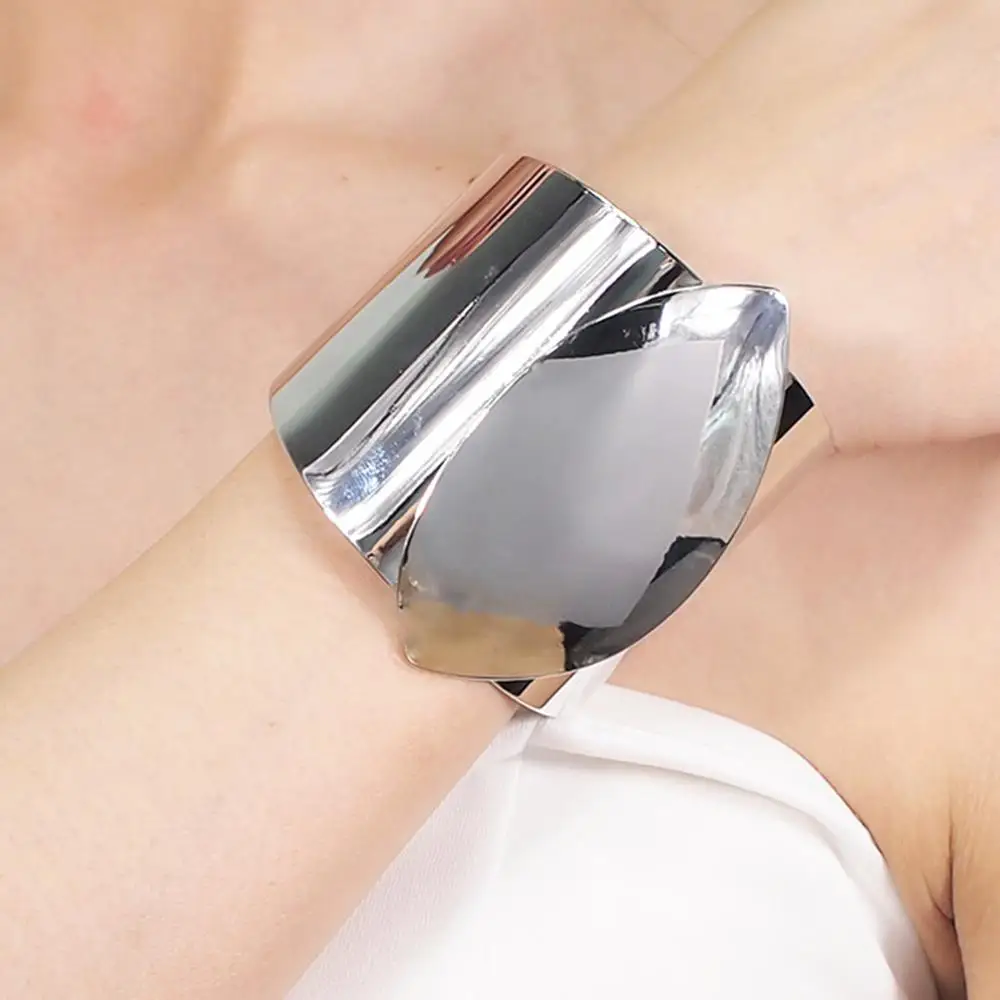 Silver Bracelet MANILAI блестящее металлическое Массивное колье в стиле панк, ювелирный набор, Большой браслет, геометрическое ожерелье, Набор браслетов, Женская мода - Окраска металла: Silver Bracelet