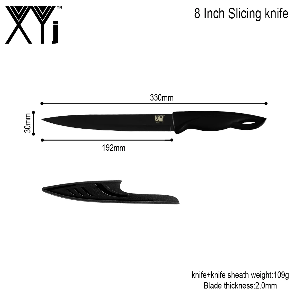 8 inch Slicing XYj кухонный нож с крышкой ножи из нержавеющей стали японский шеф-повар Santoku Кливер нож для мяса черное лезвие для приготовления пищи резак - Цвет: 8 inch Slicing