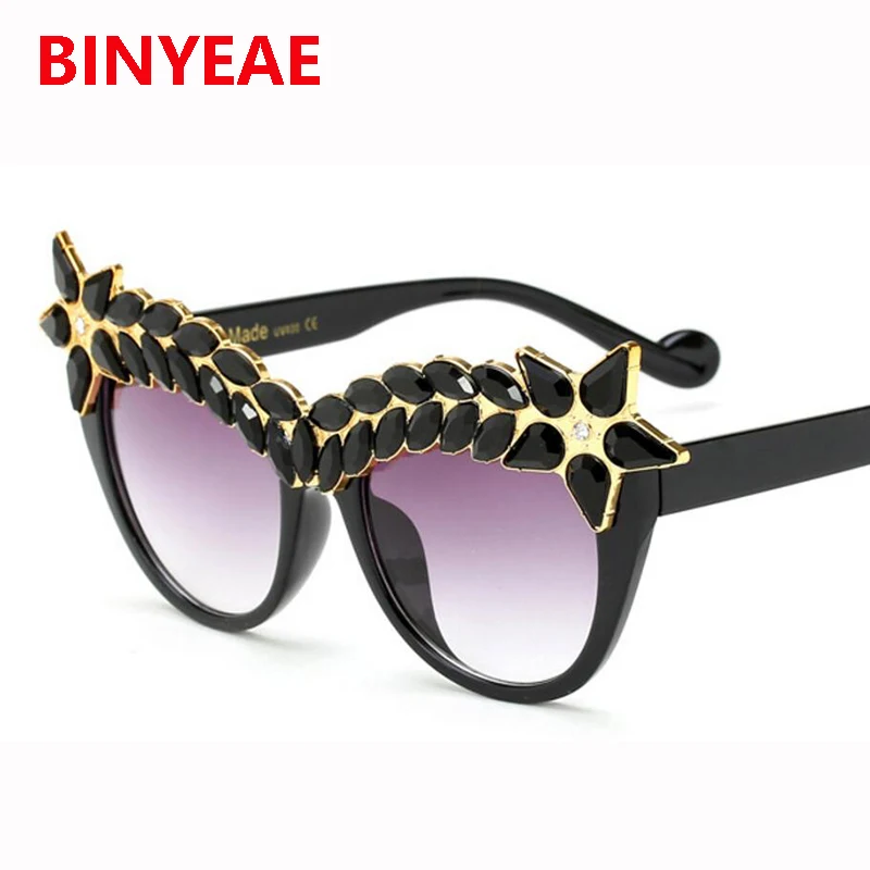 Женские солнцезащитные очки кошачий глаз со стразами роскошные брендовые