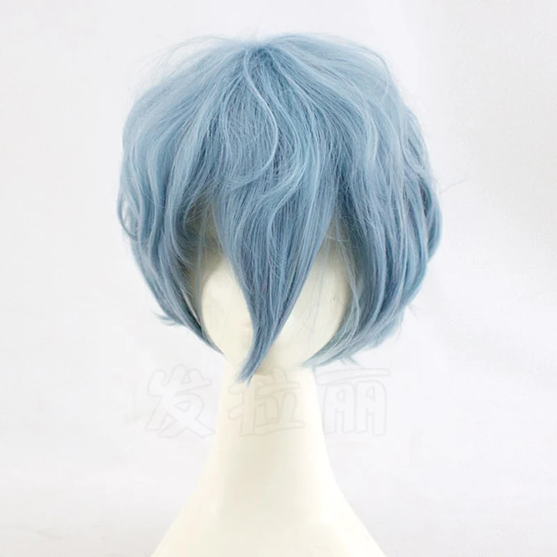 

Anime My Hero Academia Boku no Hiro Akademia Shigaraki Tomura Wigs Short Gray Blue Mixed Curly Cosplay Wig + Wig Cap
