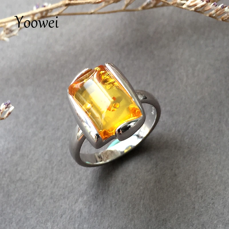 Yowei подлинные кольца из янтаря для женщин, великолепный подарок, сертификат, золотые драгоценные камни, Размер 7, натуральный янтарь, свадебные ювелирные изделия