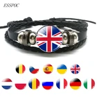 Кожаный плетеный браслет для мужчин, черный плетеный кожаный браслет с флагом Великобритании, Испании, Испании, испании