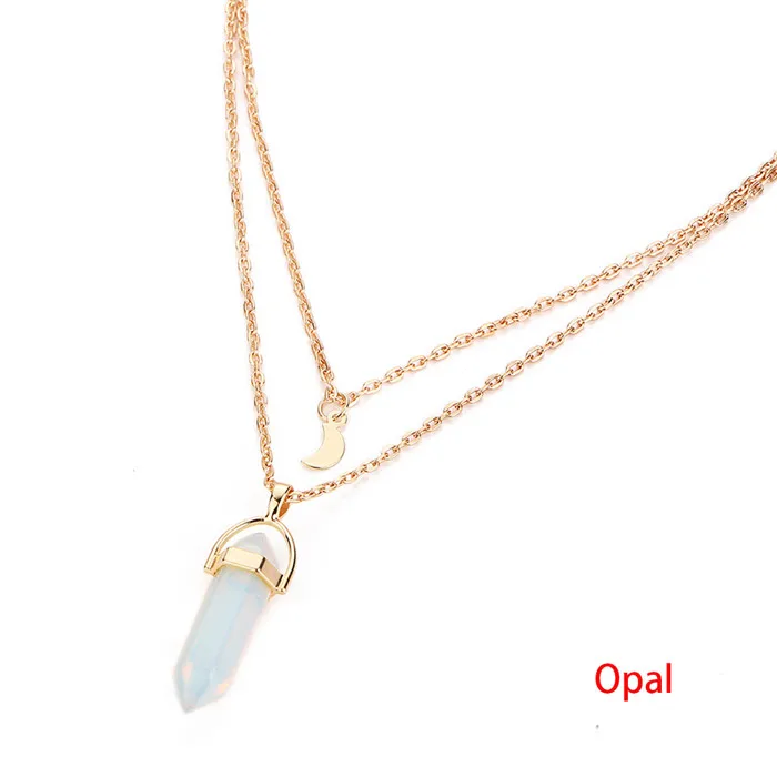 Opal Винтаж 2 слоя натуральный Опал Камень ниспадающее ожерелье на шею золотистого цвета луна ожерелье для женщин ювелирные изделия Collier Femme#229163 - Окраска металла: Opal