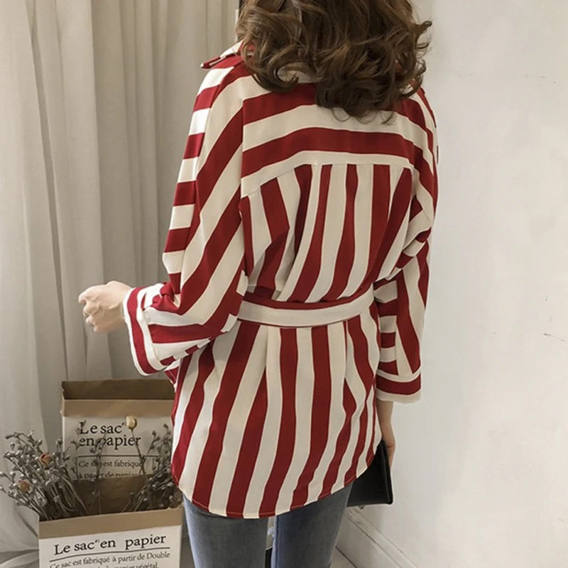 

Summer Chiffon Blouse Striped Blouse Women Long Sleeve Turn Down Collar Office Shirt Casual Tops Blusas Mujer Camisas Plus Size