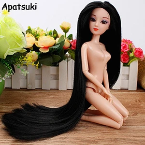 Детская игрушка сделай сам, голова куклы с очень длинными черными волосами, аксессуары для куклы 11,5 дюйма, голова куклы 16 для шарнирных кукол 1:6, голое тело