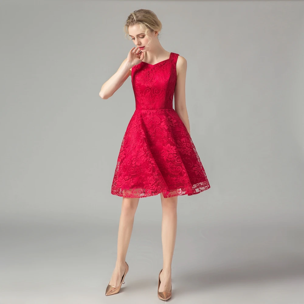 SSYFashion/Новинка элегантные коктейльные платья Короткое красное кружевное платье