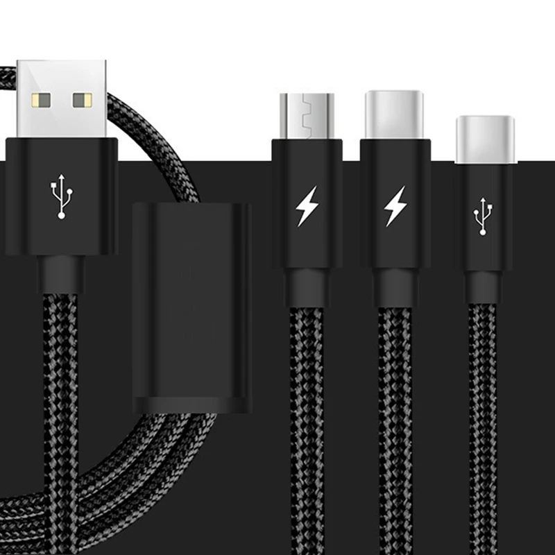 3.0A USB кабель для iPhone X 8 7 6 быстрая зарядка 3 в 1 нейлоновый Micro Samsung S9 Android Type C