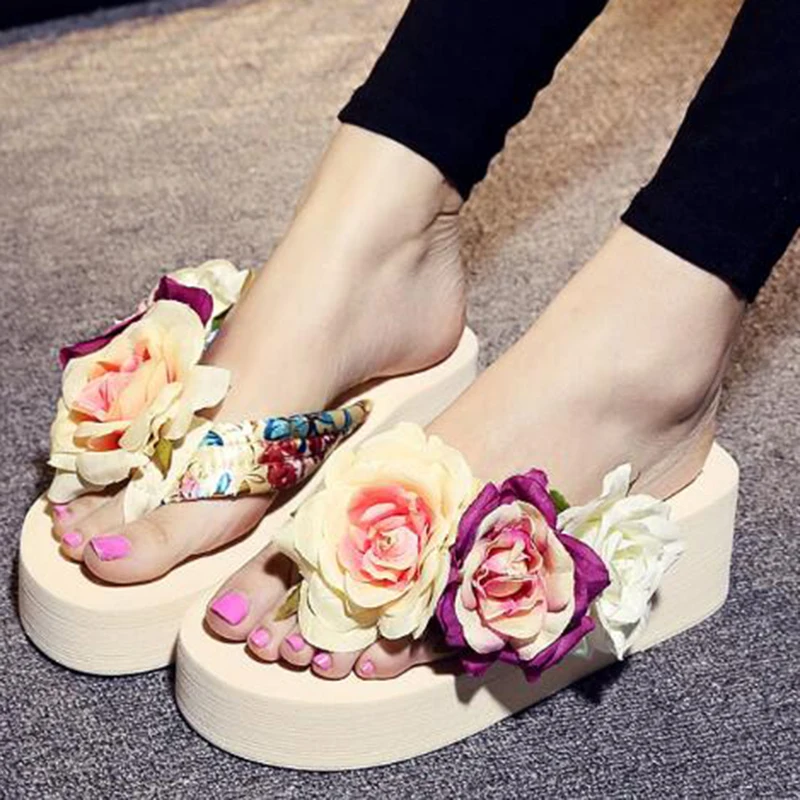 Женские тапочки в стиле бохо повседневные Вьетнамки с тремя цветами пляжная