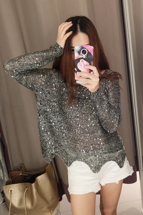 Европейский и американский бренд новые модели свитер с блестками волнистыми