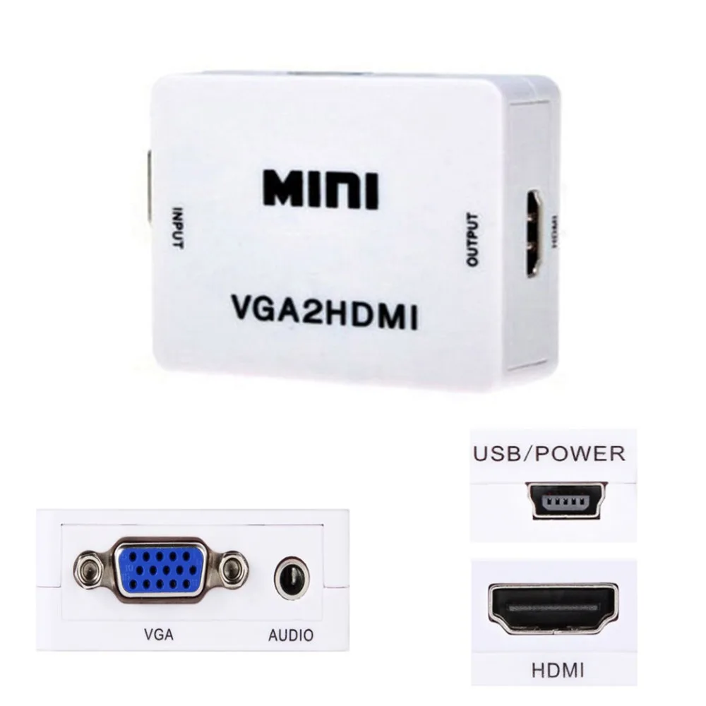 Адаптер конвертер Kebidu Mini 1080P с аудио VGA в HDMI совместим ПК ноутбуком DVD и HDTV|vga to hdmi|vga
