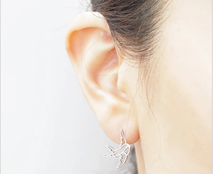 

10 Pairs of Street Fashion Hollow Swallow Studs Silver Gold-color Earrings Wholesale Free Shipping