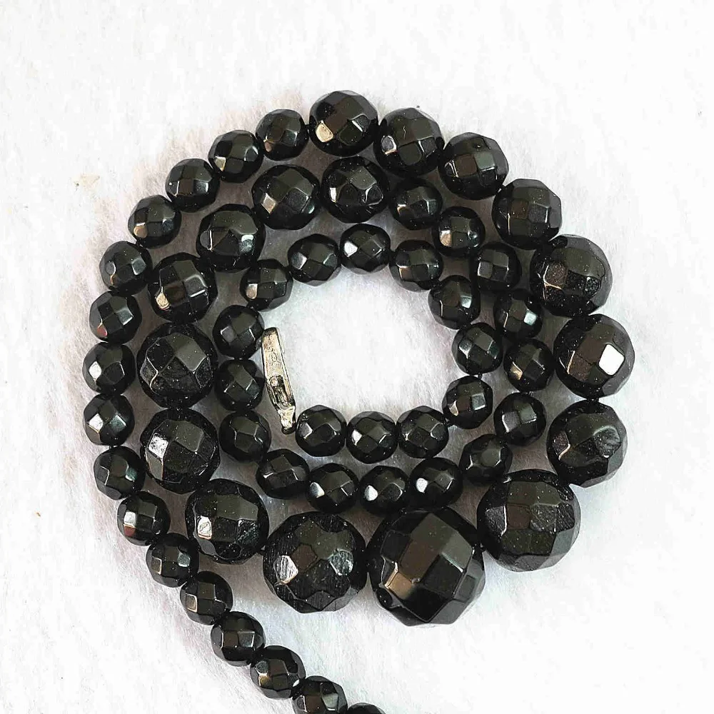 Ожерелье-цепочка женское из черного сердолика оникса агата граненые круглые