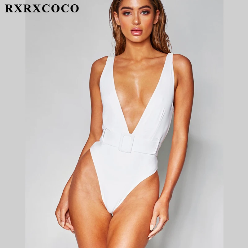 RXRXCOCO сексуальный цельный купальник женский с глубоким v-образным вырезом бикини