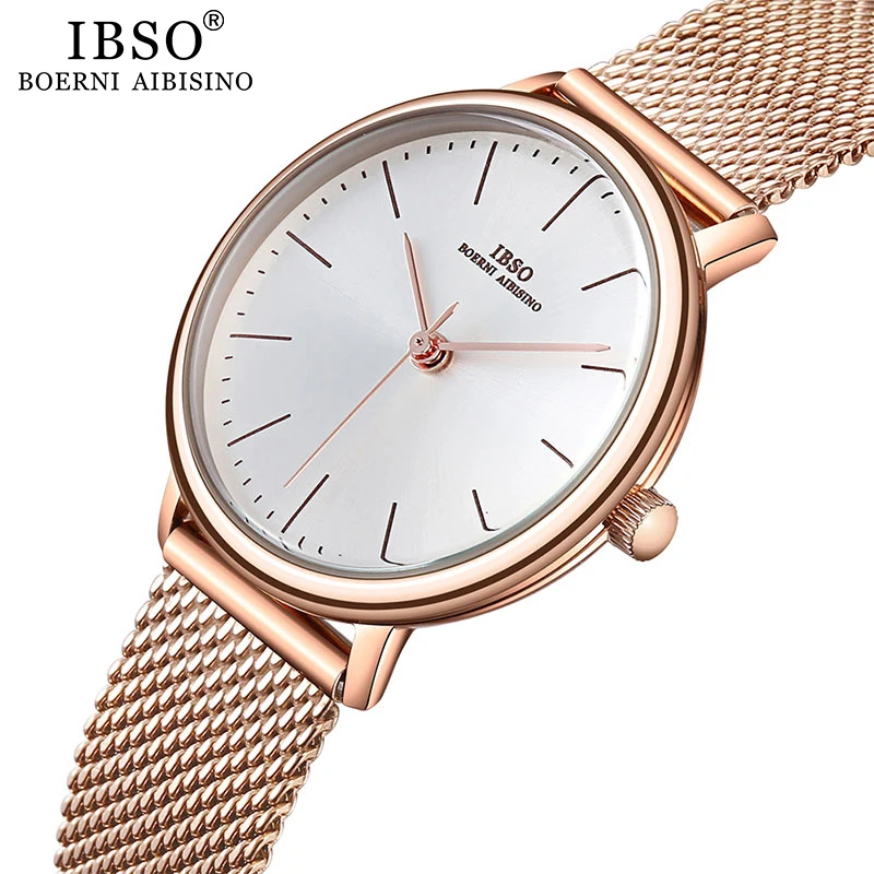 

IBSO Top Brand Ladies Watches Stainless Steel Mesh Belt Luxury Women Quartz Wrist Watch 2019 Gift for Women Female Watches Girls
