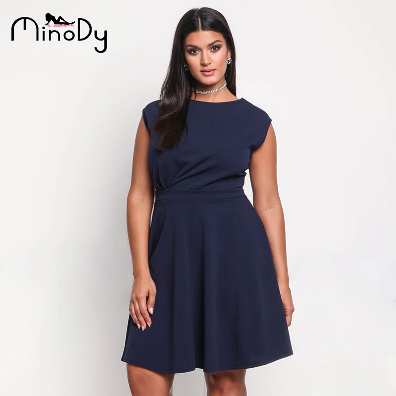 Minody для женщин Большие размеры платье без рукавов лето-осень синий и красный
