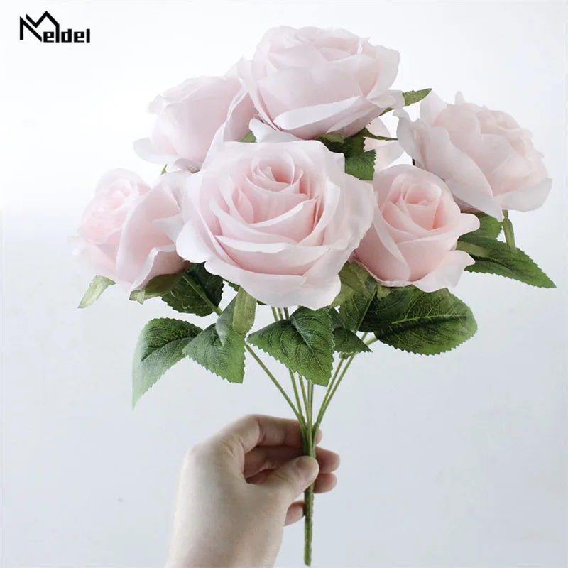 light pink Meldel свадебные букет искусственного шелка Роза Пион 7 цветок с головками розовый букет невесты DIY Выходные туфли на выпускной бал Свадебные Поставки - Цвет: light pink