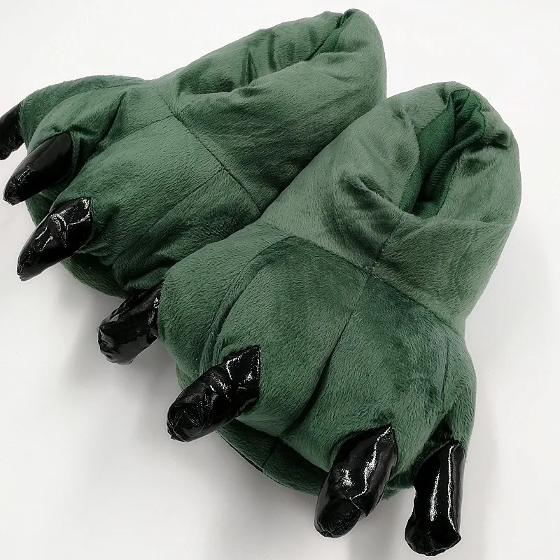 Плюшевые слиперы в виде лапы животного с когтями Домашние тапочки Теплые