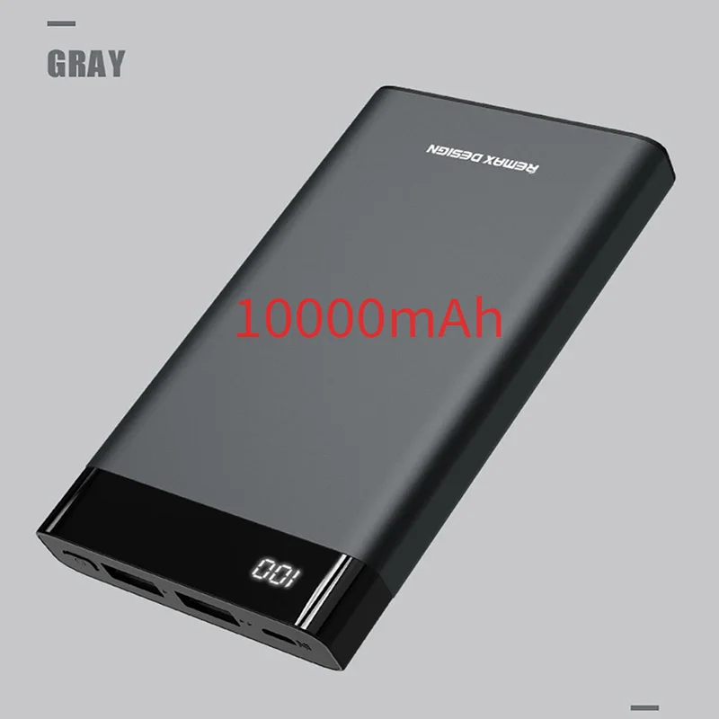10000mAh Gray Внешний аккумулятор 20000 мАч светодиодный цифровой дисплей двойной USB внешний аккумулятор 10000 мАч для xiaomi MI9 huawei bateria portatil - Цвет: 10000mAh Gray