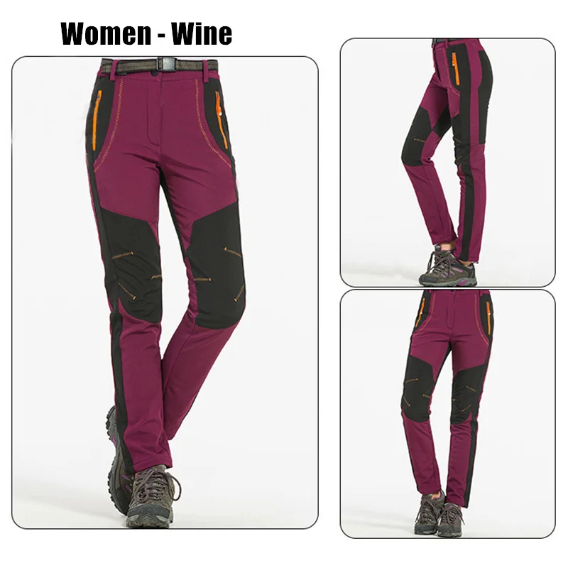 Women Wine RAY GRACE походные брюки мужские флисовые зимние уличные водонепроницаемые треккинговые походные брюки флисовые теплые ветрозащитные лыжные спортивные штаны - Цвет: Women Wine