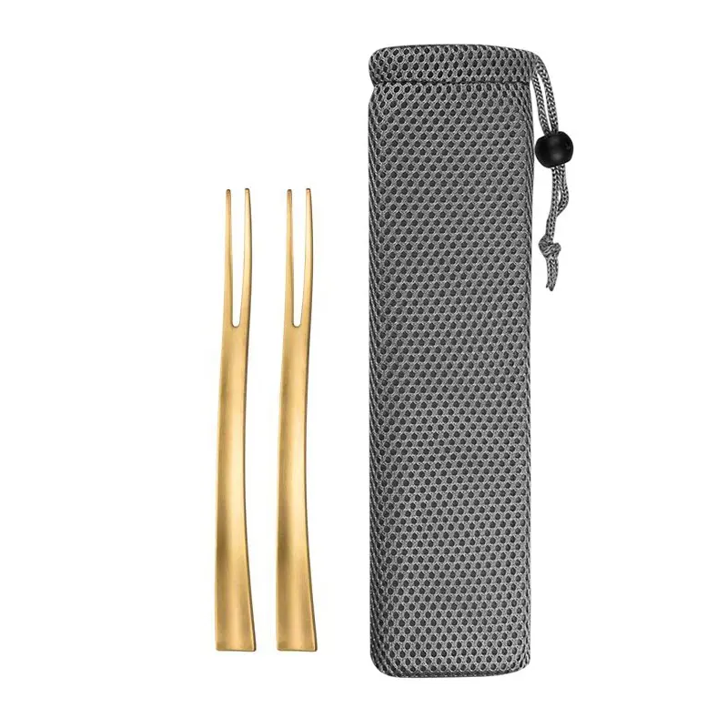 gold 2 pcs JueQi 4/8 шт красочные кухонные вилки из нержавеющей стали для фруктов набор столовых приборов вилка для торта, десертная посуда для закусок чайная столовая вилка - Цвет: gold 2 pcs
