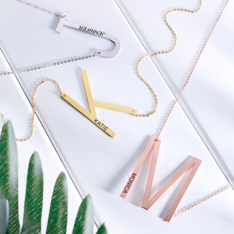 

AILIN Customized Sideways Large Initial Necklace 925 Sterling Silver Initial Necklace For Birthday Gift