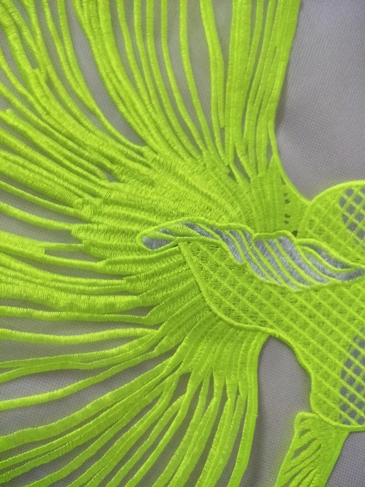 A large fluorescent green embroidery goldfish patch Chiffon red applique for clothes | Дом и сад