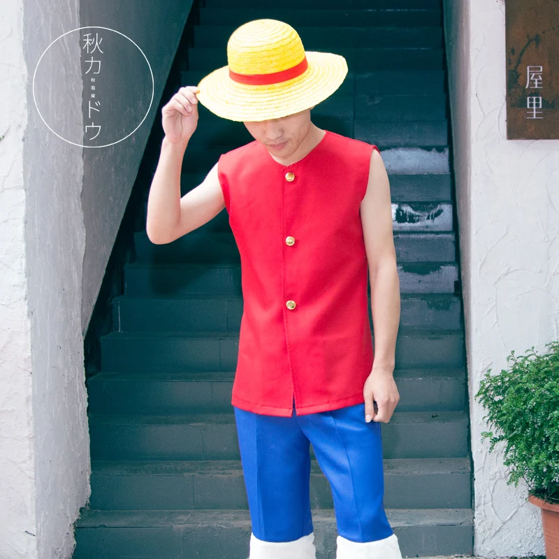 

Anime ONE PIECE cosplay cartoon Halloween cos Monkey D. Luffy cosplay Unisex costumes top+pants+hat