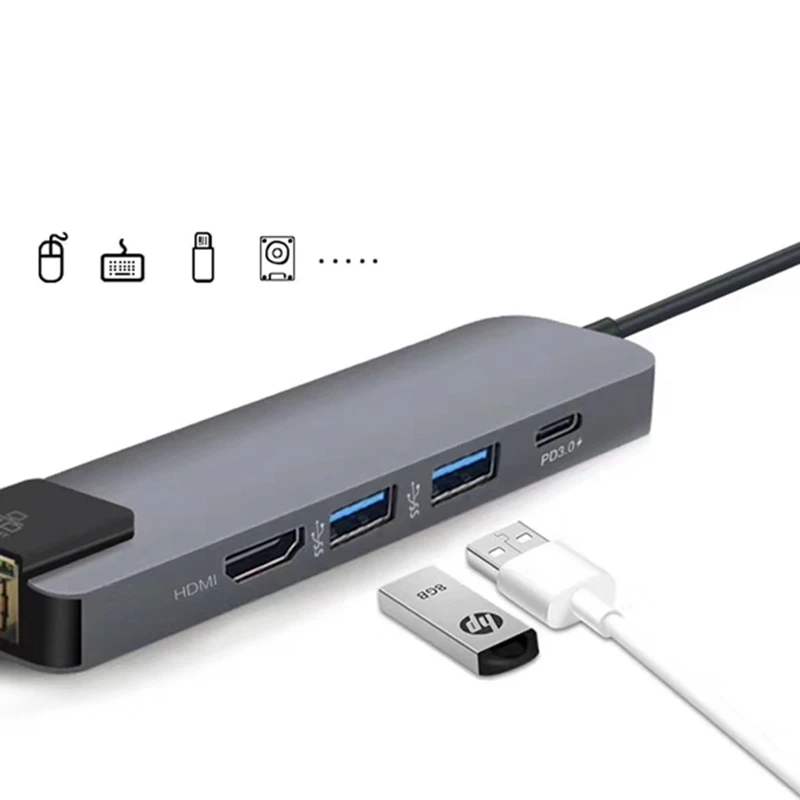 Хит продаж 5 в 1 концентратор USB Type C Hdmi 4K Gigabit Ethernet Rj45 Lan адаптер для Macbook Pro Thunderbolt 3
