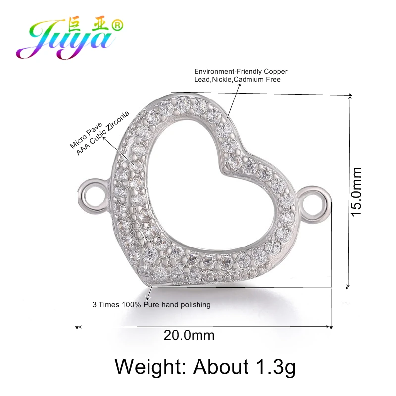 Juya валентинки Ювелирные компоненты Micro Pave Циркон круглые сердца Подвески DIY