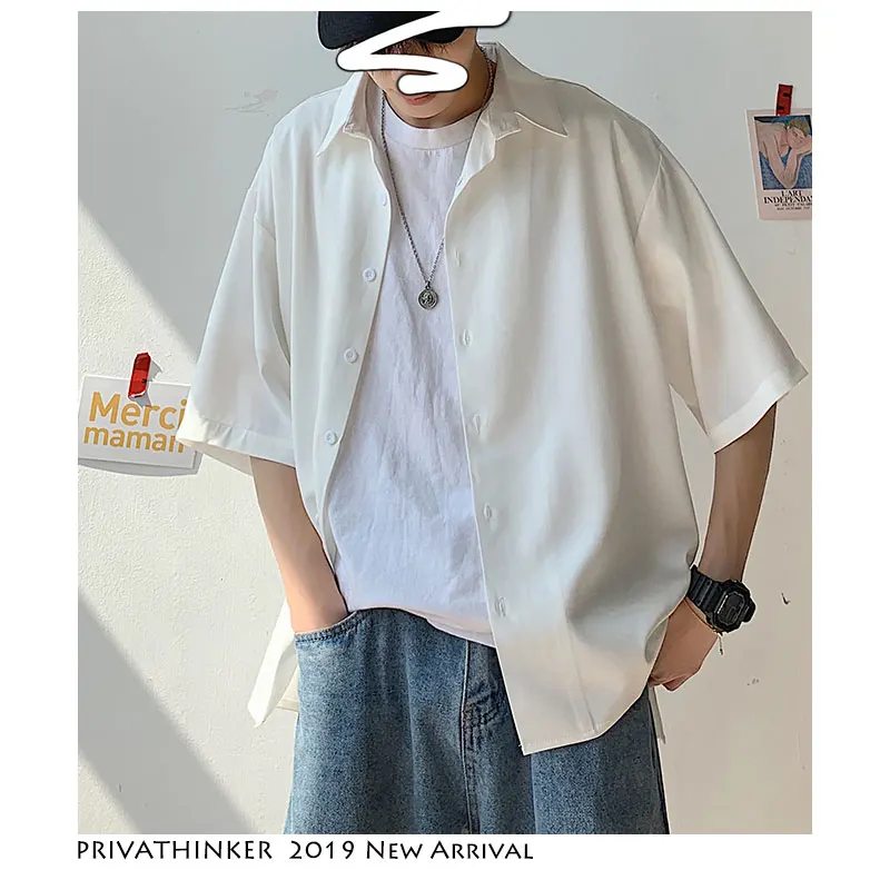 Privathinker мужские однотонные шифоновые рубашки с коротким рукавом Harajuku мужская Тонкая Повседневная рубашка мужская Корейская Рубашка летняя модная одежда