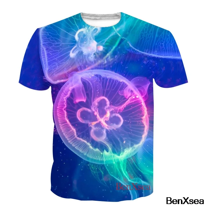 Люминесцентная футболка с изображением медузы цветная унисекс 3D-принтом