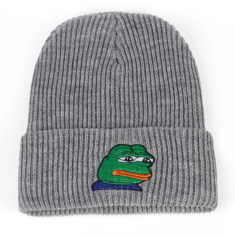 TUNICA Sad Kermit Кепка лягушка чувствует себя плохим человеком вязанные шапочки с вышивкой зимняя теплая шапка Sad Meme шляпа лягушки Skullies gorros