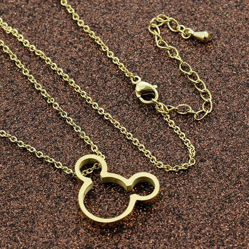 Cartoon Schmuck Miki Mouse Pendant Necklace Stud Earrings For Women Turkish Jewelry Set Stainless Steel Gold Color Brincos | Украшения и