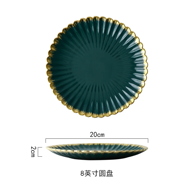 8 Inch Plate Золотой ободок в форме цветка, керамическая тарелка, набор посуды, ретро фарфоровая посуда, креативная Ювелирная тарелка, тарелка, поднос для риса, Салатница - Цвет: 8 Inch Plate