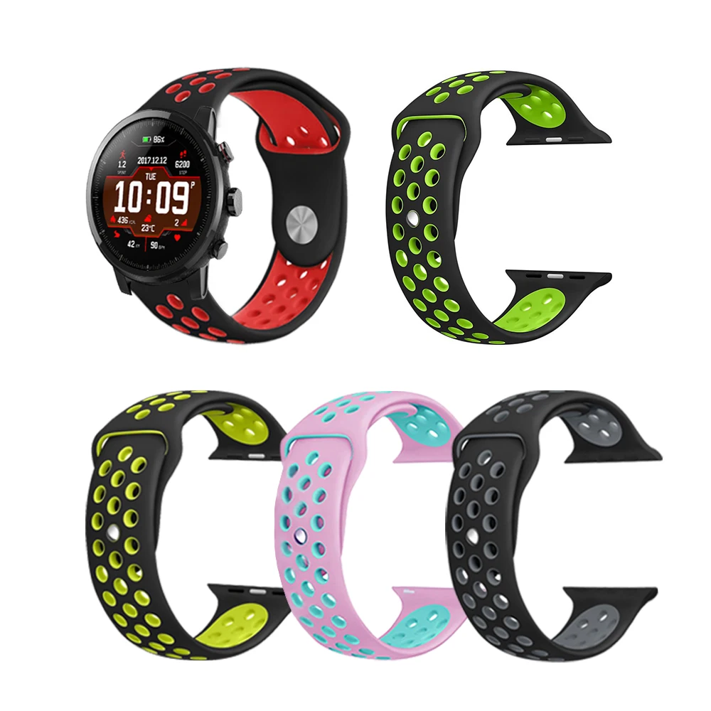 Bicolourable силиконовый ремешок Amazfit bip Correa stratos 2 Smartband 20 мм 22 Soprt браслет Xiaomi Band 3 Aamzfit