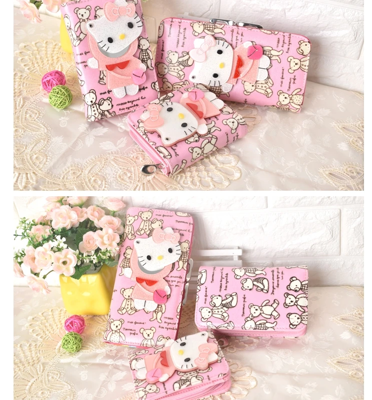 Милые кошельки с героями мультфильмов hello kitty от известного бренда, женские кожаные кошельки с волшебным зеркалом для девушек, клатчи, дамские вечерние кошельки
