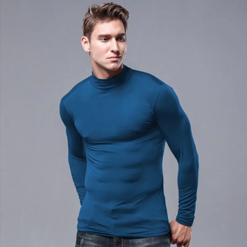 half T light blue Мужская футболка мужская футболка футболки с длинными рукавами Модальная Термофутболка тонкая Облегающая водолазка футболка s мужской верх одежда Весна Белый - Цвет: half T light blue